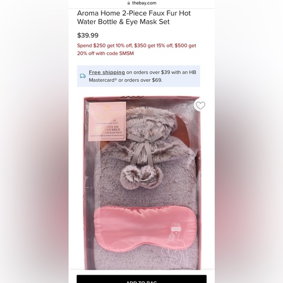 Aroma Home Faux Fur hot water bottle & satin eye mask - Picture 3 of 5